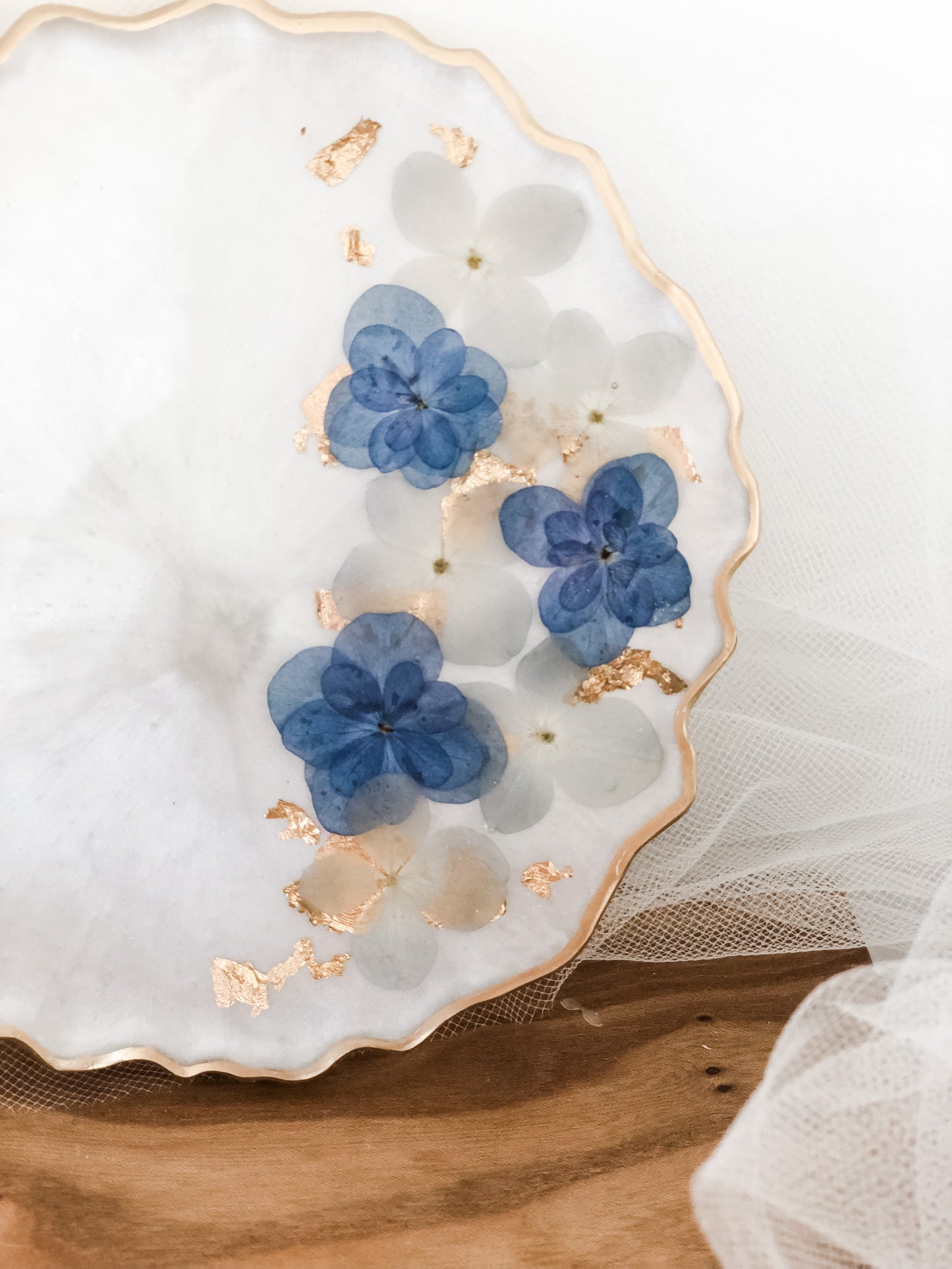 Blue Flower Resin Coaster Set