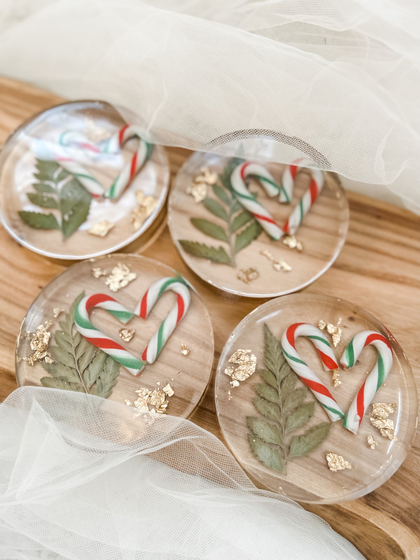 Candy Cane Coaster Set With Gold Edging
