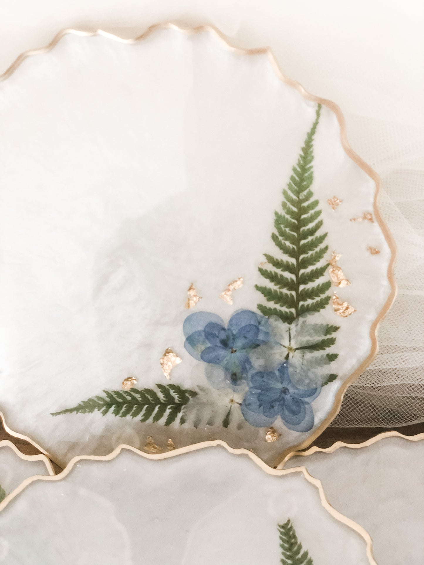 Blue Flowers With Greenery Resin Coaster Set