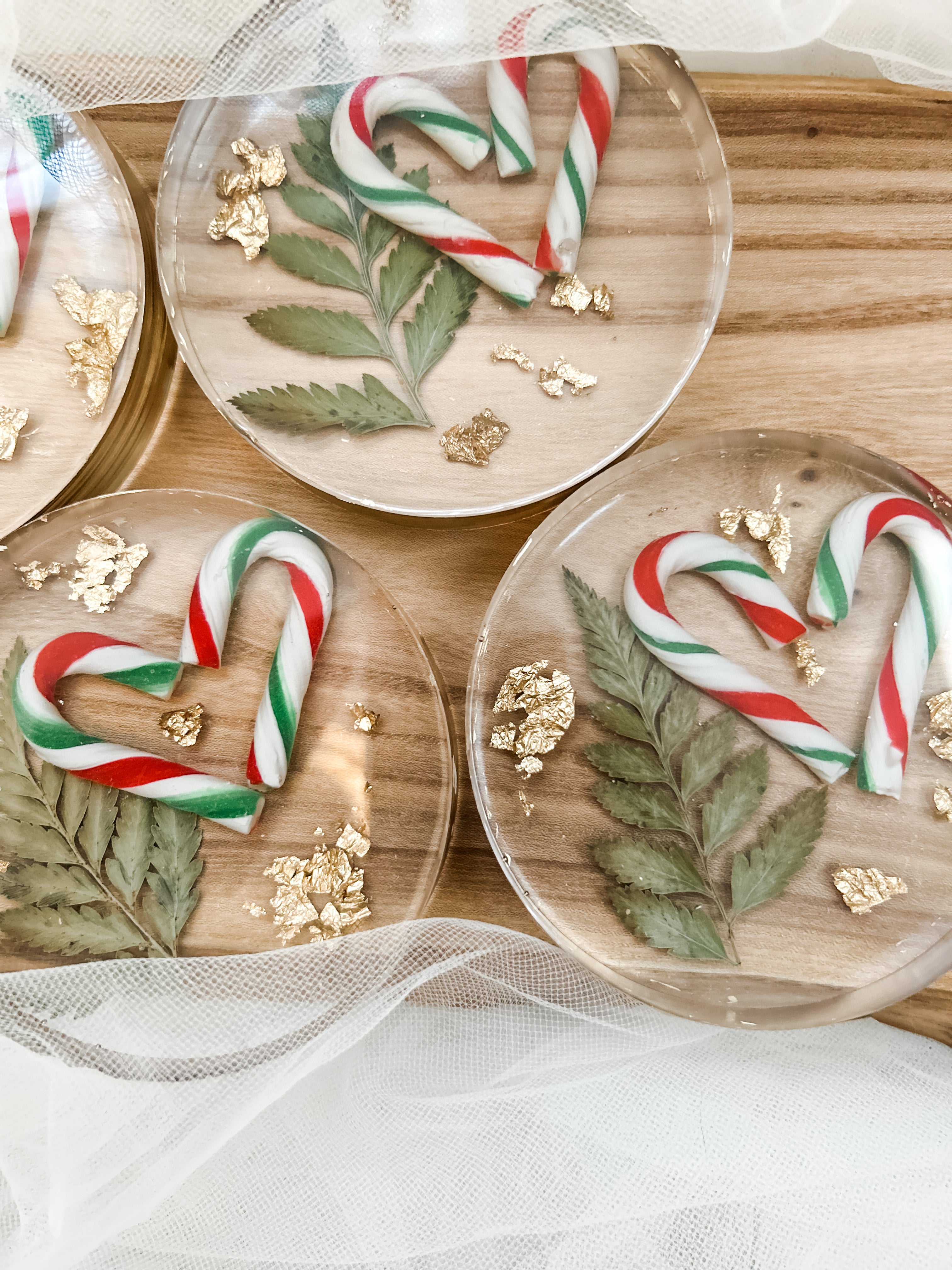 Candy Cane Coaster Set With Gold Edging